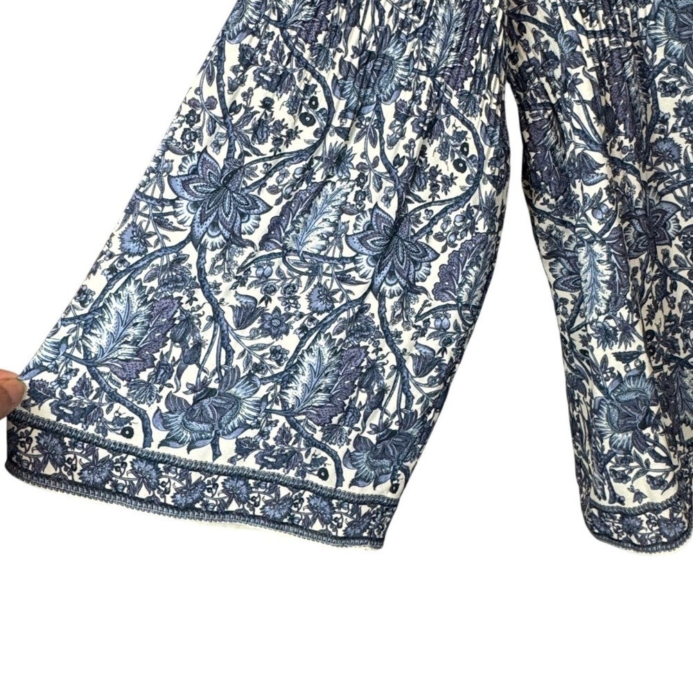 Max Studio Blue Floral Boho Blouse 2X Soft Pleats Flared Sleeve Top Cottagecore - Picture 2 of 9